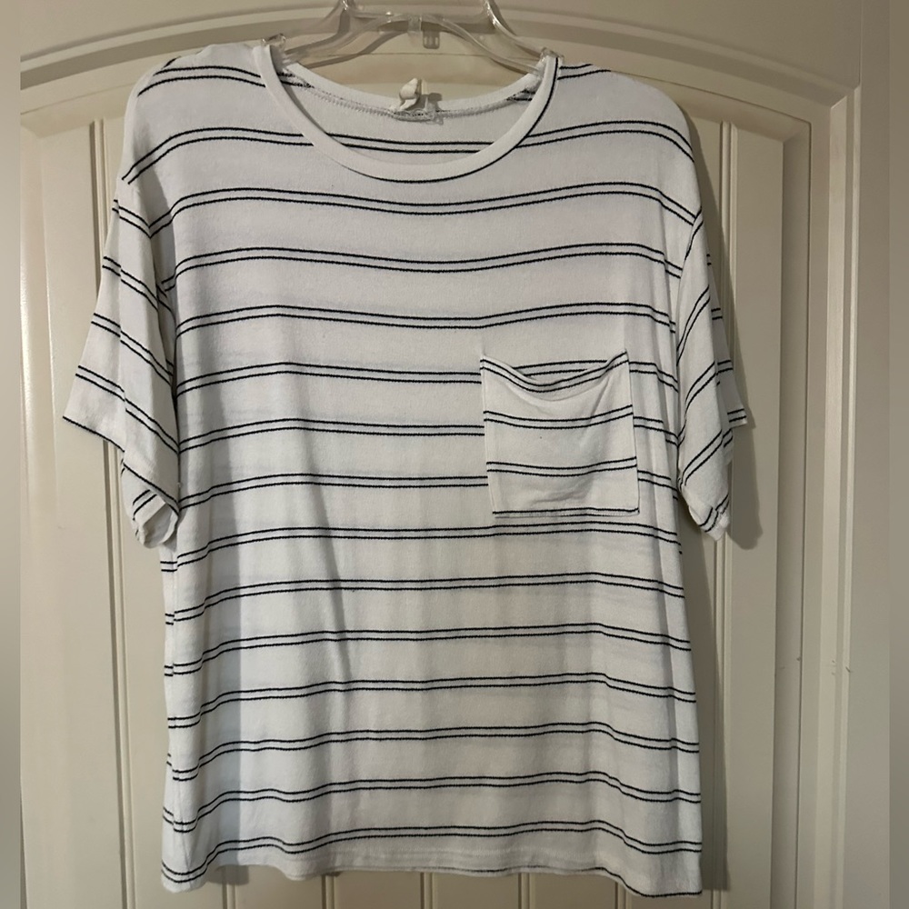 White shirt with black thin strips